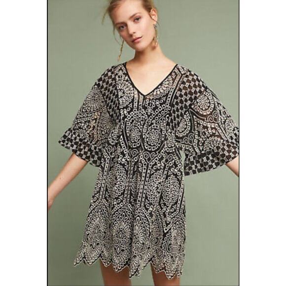 Anthropologie Akemi Kin Brooke eyelet swing dress sheer embroidered boho 4 - Picture 1 of 11